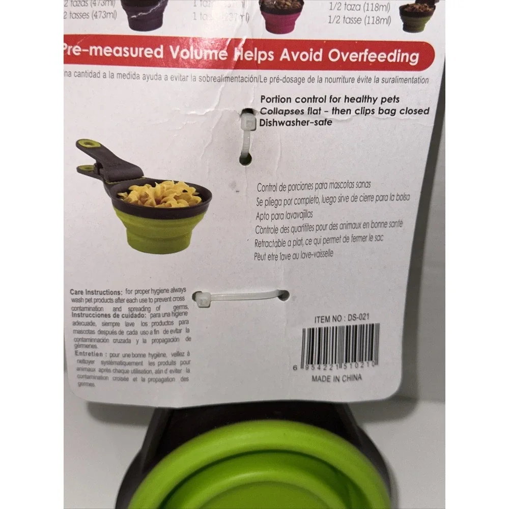 Dongez 3-in-1 Pet Food Scoop Measuring Cup Bag Clip Collapsible BPA Free DS-021